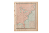Historic 1907 Cram's US History map with early colonial claims, aged colors, and uneven edges, 11.5x14.5 inches.