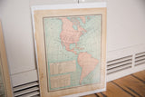 Age-softened paper and edge wear on a vintage 1907 Cram's Americas map.