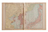 Cram's 1907 map of Korea and Japan with aged beige paper and red landmasses.
