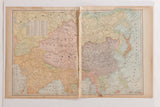 Two-page view of Cram's 1907 Asia map, showing aged paper texture and muted geographical colors.