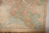 Vintage 1907 Russia map section, Black and Caspian Seas, detailed borders, muted tones.