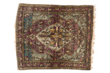 Antique silk Mohtashem Kashan mat with an asymmetric medallion in a moody palette of eggplant, slate, and aqua blue.