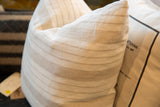 Softly textured gray and white striped vintage linen pillow fabric.