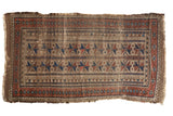 Antique Belouch runner, perfectly worn, geometric tribal motifs in camel, indigo, black cherry red, 2'8