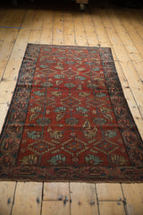 Hand knotted Hamadan runner fringe and Mir Serbend border with unusual coloration.