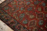 Mir Serbend border with unusual coloration and serrated leaf Herati motifs on a Hamadan rug.