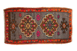Hand knotted vintage distressed Oushak rug, asymmetric village weave, bright fuchsia and tangerine colors.