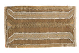Distressed vintage Jijim rug mat with coffee brown, ivory, and silver geometric plant motifs.