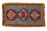 Distressed Oushak rug mat with triple hot pink medallions, saffron borders, and germinating plant motif.