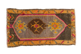 Distressed Oushak rug mat; playful saffron, pink, and oxidized silver triple medallion, 1'8