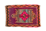 Distressed Oushak rug mat: hot pink medallion, aubergine field, tangerine zigzag border, 1'9