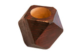 Faceted geometric charcoal red wooden planter with visible wood grain, 4x4 inches.