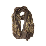 Artisan Handmade Scarf Phool, with a simplistic beige block printed pattern on charcoal grey.