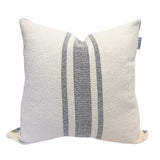 Loomination Woven Pillow with gray vintage stripes on hand-woven off-white cotton, 18x18.