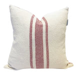 Loomination woven pillow, vintage wine red stripes on textured cream fabric.