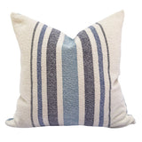 Loomination hand-woven pillow, vintage multi-stripe pattern in various blues and cream.