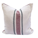 Loomination Woven Pillow, hand-woven cotton with vintage off-white, burgundy, and gray stripes.