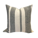 Loomination hand-woven cotton pillow with everyday black and off-white stripes.