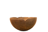 Vintage hand-carved African wooden bowl with a rustic finish and irregular rim, 10x5 inches.
