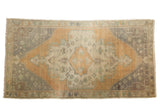 Vintage Distressed Oushak rug, scalloped sandalwood medallion, oxidized silver field, 4'4
