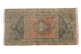 Distressed Oushak rug with terra cotta medallion, dusty teal geometric patterns, 1'7