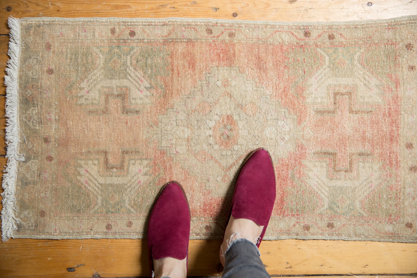 Vintage Distressed Oushak Rug Mat Runner / ONH item 6497 image 1