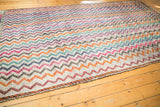 Corner view of a hand woven vintage Jijim rug, colorful zigzag chevron pattern.
