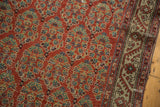 Brick red field, powder blue boteh, and meandering vine main border of a vintage Hamadan rug.