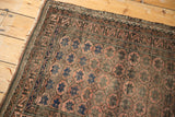 Vintage Belouch rug's allover multi-panel pomegranate design in chocolate, dusty blush, and blue.