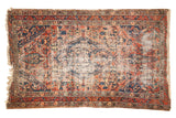 Faded Antique Malayer rug with a serrated medallion, Cyprus tree motifs, in cherry red, navy, and ivory, 3'6
