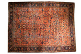 Vintage Lilihan carpet with allover sprawling vinery, palmettes, blush dusty rose, and navy blue.