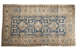 Antique Shirvan rug, navy blue field, geometric serrated leaves, neutral borders, mostly even wear.