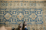 Antique Shirvan Caucasian rug featuring oversized geometric serrated leaves on a navy field.