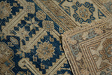Antique Shirvan rug's hand-knotted construction, showing navy geometric patterns and foundation.