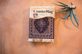 Midnight Persian Rug Coasters with fine curvilinear Herati pattern in deep navy, red, and cream.
