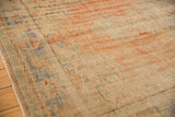 Vintage Distressed Oushak carpet pile showing even wear, visible foundation, soft apricot hues.