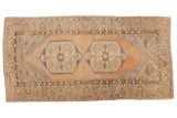 Vintage Distressed Oushak runner featuring double medallions with vinery, sand apricot, beige, sea foam tones.