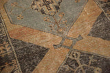 Distressed texture of Oushak runner with pale rust orange, charcoal, silver, and visible foundation.