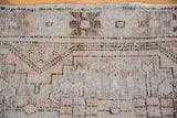 Distressed vintage Oushak rug pile, showing even wear to foundation and knot heads.
