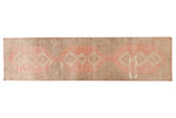 Vintage Distressed Turkish Sparta rug runner, triple medallions in rose blush, ivory, beige, silver.
