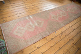 Textured blush, beige, and silver distressed pile and fringe of the rug runner end.