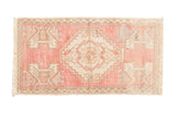 Distressed Oushak rug mat, pale blush pink and ivory oversized medallion, 1'9