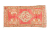 Vintage distressed Oushak rug mat, blush and ivory central medallion, low pile, 1'6