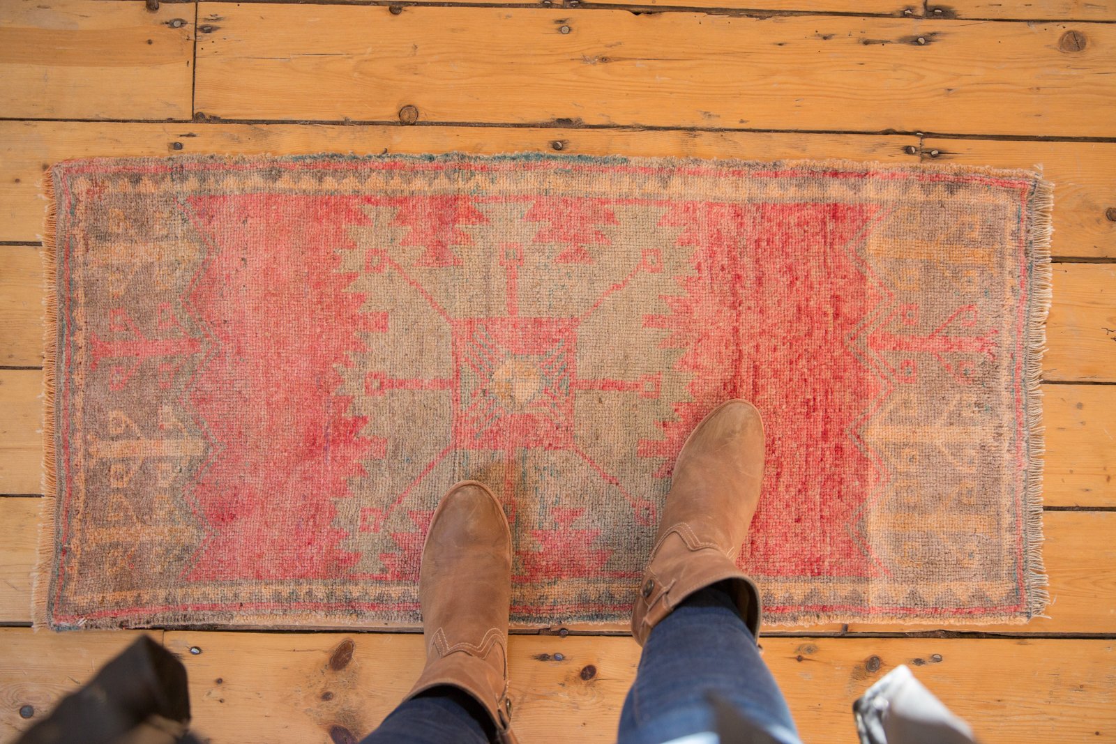 Vintage Distressed Oushak Rug Mat Runner / ONH item 6619 image 1