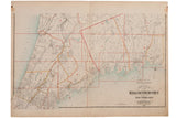 Antique Northern Westchester County NY map, circa 1908, with red grid and blue waterways.
