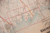 Early 20th century antique map features 'Lower Section' text, red grid lines, blue waterways.