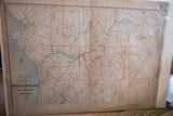 Antique map of Northern Westchester, NY, with blue waterways, red grid, and visible age creases.