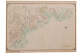 Antique map of New Rochelle, Larchmont, Mamaroneck, circa 1908, with pale green coastal details on aged paper, 33x24.