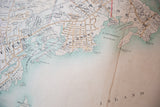 Close-up of the antique map featuring Larchmont Harbor, Delancey Cove, and aged hues.