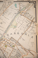 Antique map fragment of Scarsdale and Heathcote with pale green land features.